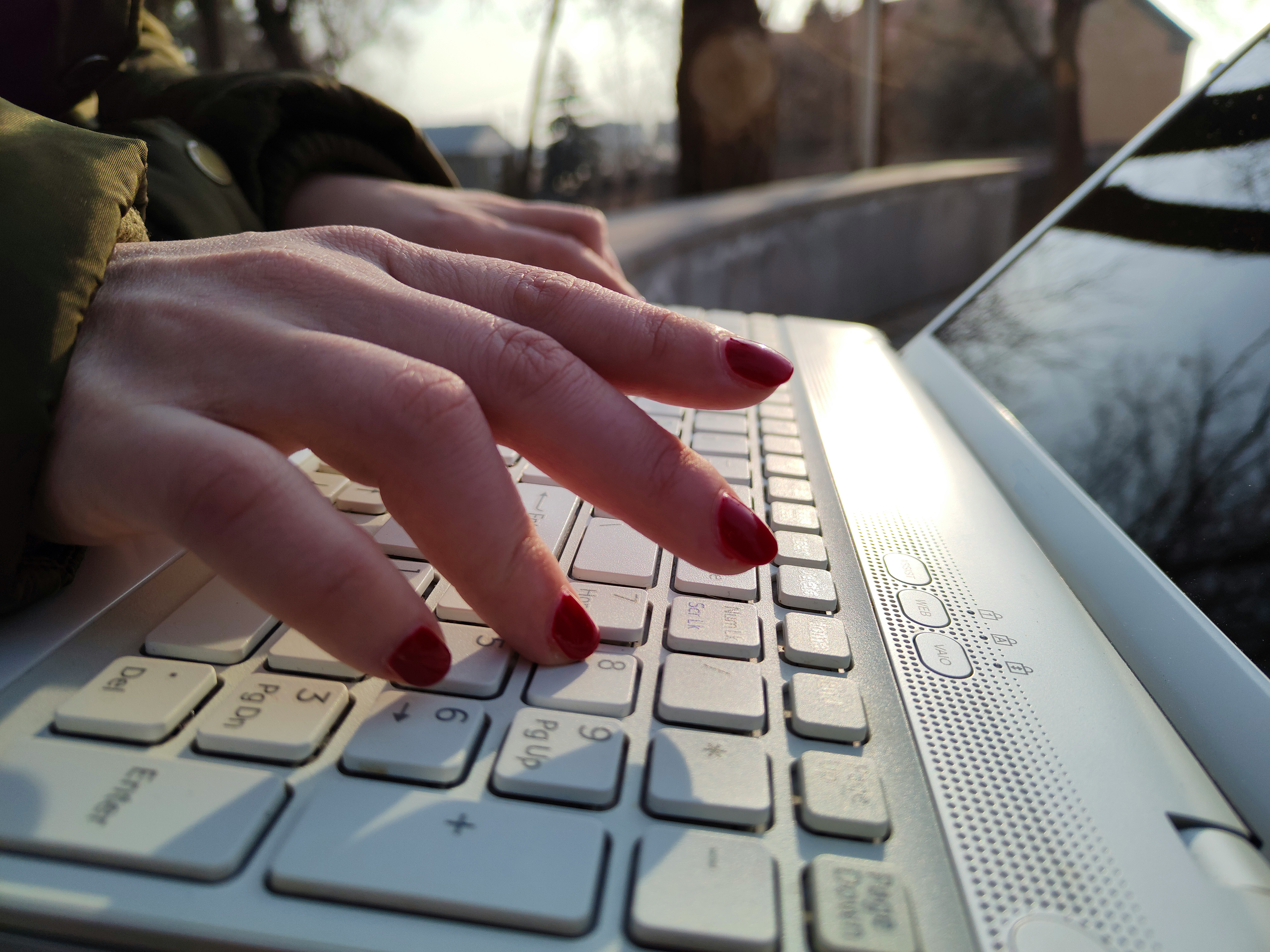 Female hands on laptop